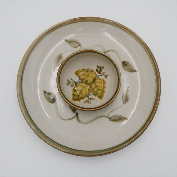 John B Taylor Ceramics Leaf Chip Dip Salsa Pottery 12" Round Serving Platter USA - Picture 7 of 10